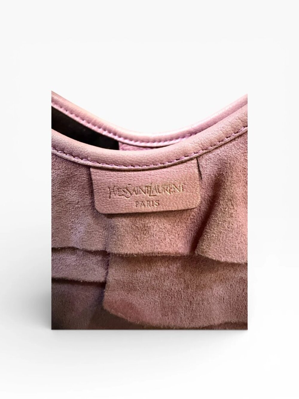 Tom Ford YSL Mombasa St. Tropez Pink Suede Ruffle Vintage Handbag - Picture 9 of 10